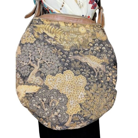 Vintage Handbags - Vintage Daffodil Fantasy Nature Forest Tapestry Jacquard Hobo Shoulder Bag Purse